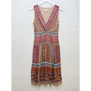 ICE Beaded Sequin Embellished Boho Fit Flare Tiered Dress Silk Georgette Sz 8